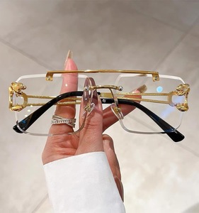 High Quality Stylish Retro Leopard Head Double Bridge Square Frameless UV400 <b>Sunglasses</b> for Men Outdoor & Beach Use Luxury - Product Image 6