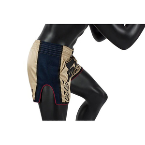 กางเกงมวยไทย Fairtex รุ่นพรีเมียม ผ้าซาติน สีเบจ-น้ำเงินกรมท่า ด้านข้างเป็นผ้าตาข่าย เอวยางยืด ระบายอากาศได้ดี ยืดหยุ่น น้ำหนักเบา - Product Image 5