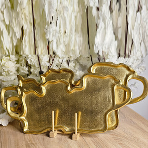 Uniquely Handcrafted Serving Tray Pairs Aluminum Metal with <b>Side</b> Handles for Restaurant Hotels-Creative Decorative <b>Plate</b> Dish - Product Image 1