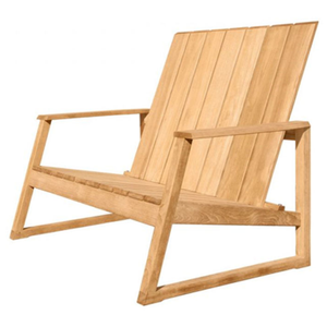 Banc Adirondack en bois de teck – Chaise longue deux places avec design à lattes, pieds de type traîneau et accoudoirs larges - Product Image 3