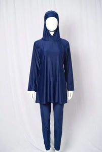 Women Modest Burkini Swimwear Full Body Long Sleeve Solid Blue Swim Suit Beach Pool Wear - Product Image 4