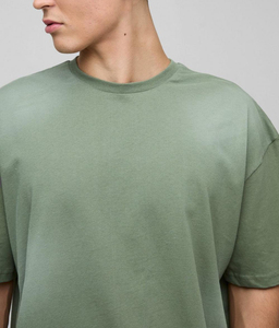 OEM/ODM Custom Olive Green Oversized <b>Sun</b> Fade Wash Hip Hop T-Shirt Men's <b>Drop</b> Shoulder Heavyweight 100% Cotton 180g Quick-Dry - Product Image 3