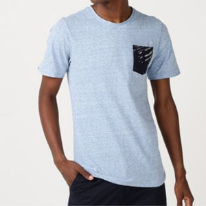 Camisetas de verano para hombre de alta calidad, 100% algodón, combinación de tres colores, amarillo, con parche en el bolsillo, cuello redondo personalizado, una bolsillo. - Product Image 5