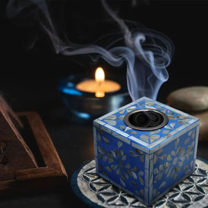 En gros, Ensemble Mabkhara avec incrustation de nacre bleue, couvercle en acrylique et plateau en bois de manguier, Brûleur de Bakhoor saoudien pour Majlis Oud Cen - Product Image 5