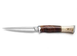 Couteau utilitaire de précision artisanal en acier, avec manche en bois de noyer empilé et bois de cerf, et garde en acier - Product Image 5