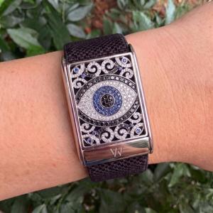 Blue Evil Eye <b>Silver</b> Metal Moissanite Tracker Case Luxury Sparkling Stone Protective Wearable Cover Style <b>silver</b> moissanite case - Product Image 1
