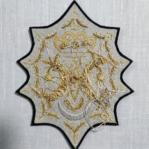 Handmade Gold Bullion Wire Embroidered Patch Crown Moon Bead Velvet - Product Image 2