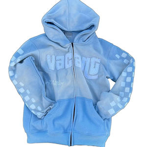 Sudadera con capucha azul cielo para hombre, de algodón grueso con cremallera completa, estilo urbano con gráfico inspirado en carreras, sudaderas extragrandes personalizadas - Product Image 1