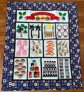 Stylish Multipattern Embroidered <b>Handmade</b> Hawaiian <b>Quilts</b> With Different Instrument, Object Etc Work Hawaiian <b>Quilts</b> For Decor - Product Image 2