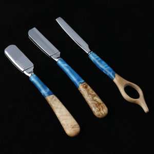 Maquinilla de afeitar manual de acero inoxidable con mango de madera, herramienta de afeitado de una sola hoja no desechable para hombres, para uso en la cara y las axilas - Product Image 3