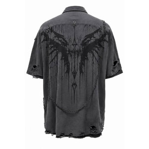 เสื้อเจอร์ซีย์สีดำทรงโอเวอร์ไซส์สไตล์โกธิค แขนสั้น ผ้าฝ้าย 100% แต่งโซ่ ดีเทลขาดๆ แบบไฮสตรีท - Product Image 3