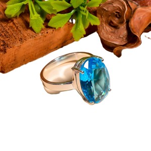 <b>Blue</b> Topaz Brass <b>Ring</b> Oval Cut Gemstone Handmade Silver Plated Statement <b>Ring</b> Women Jewelry October Birthstone - Product Image 6