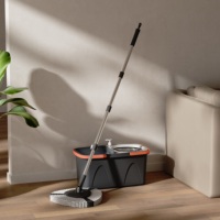 HOLAMOPA Serpillère Magique Rotative à 360° Robuste et Détachable avec Panier en Acier Inoxydable et Tête Triangulaire pour Nettoyage de Sols en Gros
