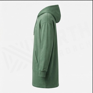 Sweat à capuche long et ample pour homme North Approach, en molleton vert uni, décontracté, avec poche avant - Product Image 3