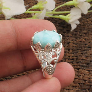 Bague Fleur en Larimar Naturel, Argent Sterling 925, Pierre Bleue, Bijou Floral Fait Main, Forme Pétale, Bague en Pierre Précieuse pour Femme, Cadeau - Product Image 5