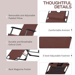 Lettino Pieghevole Moderno da Esterno con Poggiapiedi Regolabile e Cuscino per la Testa, in Ferro e Rete, Arredo Elegante per il Relax - Product Image 4