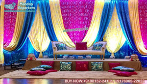 Muslim Wedding Sangeet Decor Backdrop Curtains Peacock Theme Backdrop for Sangeet Night Backdrops <b>Decoration</b> for Sangeet Stage - Product Image 6