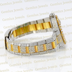 Luxury Wear Pass Diamond Tester 14K Chapado en oro Dos tonos Auto Date D VVS Totalmente helado Moissanite Diamond Hip Hop Watch - Product Image 3