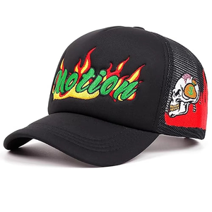 Casquette de camionneur en toile brodée avec logo, dos en mesh, noire, bicolore, sportive, respirante et imperméable, unisexe - Product Image 1
