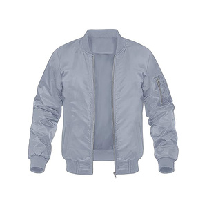 Blouson bomber bleu clair pour homme, couleur unie, fermeture éclair, style décontracté, matière polyester, vêtement d'automne - Product Image 1