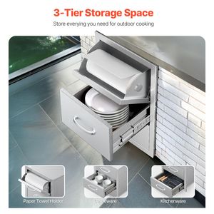 Armadietti a incasso in acciaio inox a triplo accesso 16,5" L x 29" A x 20,5" P, cassetti per cucina da esterno per isola barbecue - Product Image 3