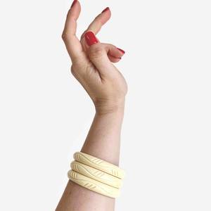 Cream Resin <b>Bangles</b> Round Shape Sculpted Artistic Bracelets for Art Collectible - Product Image 2