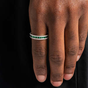 Emerald Cut Moissanite <b>Ring</b> 925 Sterling Silver Channel Setting Geometric Luxury Unisex Band - Product Image 2