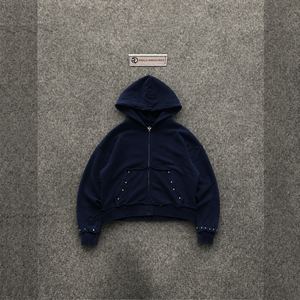 Sweat à capuche zippé oversize en molleton bouclette marine, style streetwear décontracté, manches classiques, anti-boulochage, vêtement urbain décontracté, vêtement d'extérieur - Product Image 5