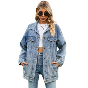 Chaqueta vaquera larga para mujer, estilo oversized, con cuello vuelto, botones y bolsillos con parches, ropa exterior informal para primavera - Product Image 4