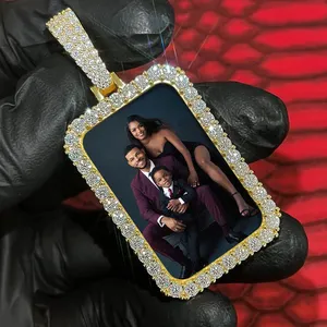 47 Carat VVS Moissanite Rectangle <b>Memory</b> Photo Frame Pendant Solid Sterling Silver Hip Hop Picture Charm Iced Out Necklace - Product Image 4
