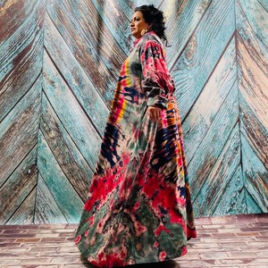 Robe kimono pour femme, taille unique, dernier design, avec ceinture, design tie-dye fait main, tissu 100% polyester, 1 pièce - Product Image 2
