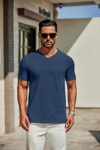 Camiseta de Cuello en V para Hombre, Calidad Premium, Manga Corta, Informal, Transpirable, Tejido de Algodón, Corte Ajustado, Ecológica, Secado Rápido, Moderna - Product Image 2