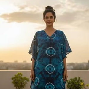 Caftán Tie Dye para Mujer, Maxi, Ecológico, 100% Algodón, Corte Holgado, Estilo Simple, Casual, Veraniego, Boho, para Vacaciones - Product Image 1