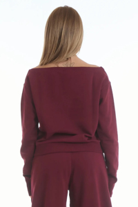 Conjunto Deportivo de Invierno para Mujer, 2 Piezas, con Capucha, Diseño Personalizado, Color Borgoña, 100% Algodón de Primera Calidad, Ecológico - Product Image 6