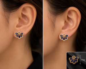 Gold Plated Blue Zircon Flower <b>Fine</b> <b>Stud</b> <b>Earrings</b> Diamond Accent Ear Jewelry for Women Party Gift - Product Image 4