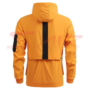 Men's Hooded Waterproof PU <b>Racer</b> <b>Jacket</b> Color Blocking Casual Winter Wear Quick Dry with Zipper Closure Orange Black Trim 240g - Product Image 2