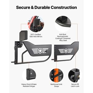 Porte Tubolari per Jeep, Set 4 Porte per Jeep Wrangler JL JLU Gladiator JT 4XE 2018-2026, Porte Tubolari Anteriori e Posteriori in Acciaio - Product Image 4