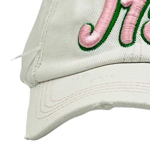 White Distressed Denim Baseball <b>Cap</b> with Pink J15 Embroidered Letter Design Adjustable Vintage Cotton Casual Outdoor Unisex <b>Hat</b> - Product Image 2