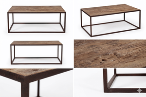 Mesa de Centro Tinez Ecológica, Moderna y Rústica, con Superficie de Madera y Estructura Metálica, Acabado Natural Envejecido, Mueble Resistente para Sala de Estar - Product Image 6