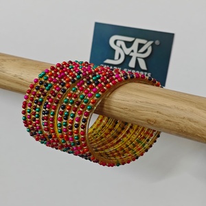 Juego de Brazaletes de Vidrio con Cuentas Multicolores de Primera Calidad, Hechos a Mano, Tradicionales, Étnicos, Indios, para Novias, Bodas, Fiestas, Joyería para Mujer - Product Image 2
