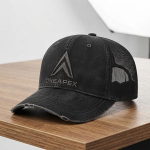 Gorra de béisbol tipo trucker de malla Custom One Apex con logo bordado, de algodón lavado, ajustable, unisex, estilo streetwear. - Product Image 4