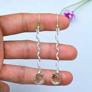 Citrine Rough Gemstone Handmade 925 <b>Sterling</b> <b>Silver</b> <b>Drop</b> Dangle <b>Earrings</b> Natural Jewelry Gift For Love - Product Image 4