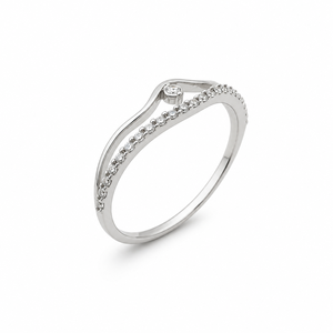 925 Sterling <b>Silver</b> Women's Curved Wave <b>Solitaire</b> <b>Ring</b> with Cubic Zirconia Minimalist Elegant High Polish Finish Daily Wear Wedd - Product Image 2