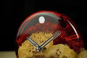 Handmade Burr Elm Wood <b>Clock</b> Red Epoxy Resin Desk Timepiece - Product Image 5
