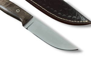 Cuchillo de caza Drop Point con mango de madera de nogal y hoja de acero inoxidable en funda de cuero - Cuchillos OEM de espiga completa al por mayor - Product Image 3