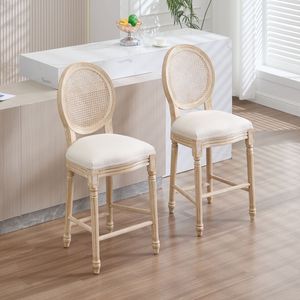 Ensemble de chaises de salle à manger beige de campagne française 2 techniques de sculpture de dessin de fil arrière en rotin rembourrées démontables pour - Product Image 5