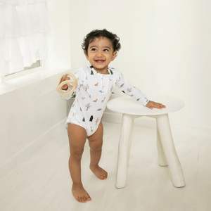 Body de manga larga de elastano de bambú orgánico de primera calidad, ropa interior de bebé con estampado de bosque salvaje - Product Image 1