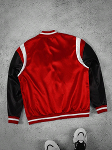 Satin Varsity <b>Jacket</b> Silk Bomber Shiny Letterman Contrast Sleeve Chenille Patch Custom Wholesale - Product Image 5