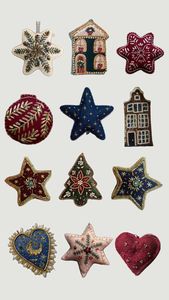 Handmade Vintage Textile Hanging Ornaments Heart <b>Star</b> House Shape Applique Embroidery Christmas <b>Decorations</b> - Product Image 2