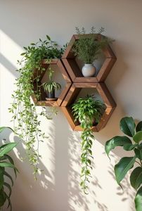 Estante Vertical Moderno de Madera Maciza y Acero Inoxidable para Plantas, con Función de Exhibición, para Decoración de Pared de Sala de Estar - Product Image 2